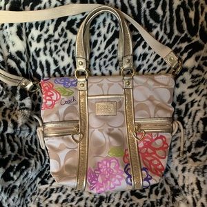 Coach Poppy F20762 Daisy Floral Gold Glitter Bag